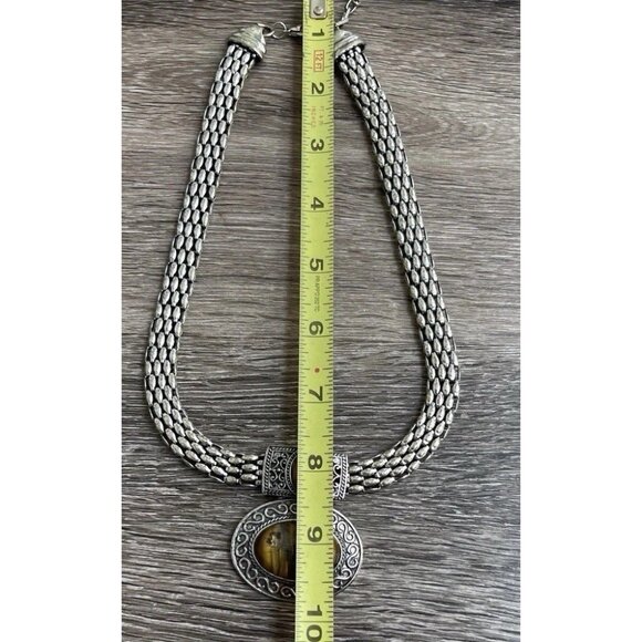 Vintage Tiger's Eye Silver Tone Women’s Necklace Chain 2 Pendants Elegant Sz 22” - Picture 11 of 14